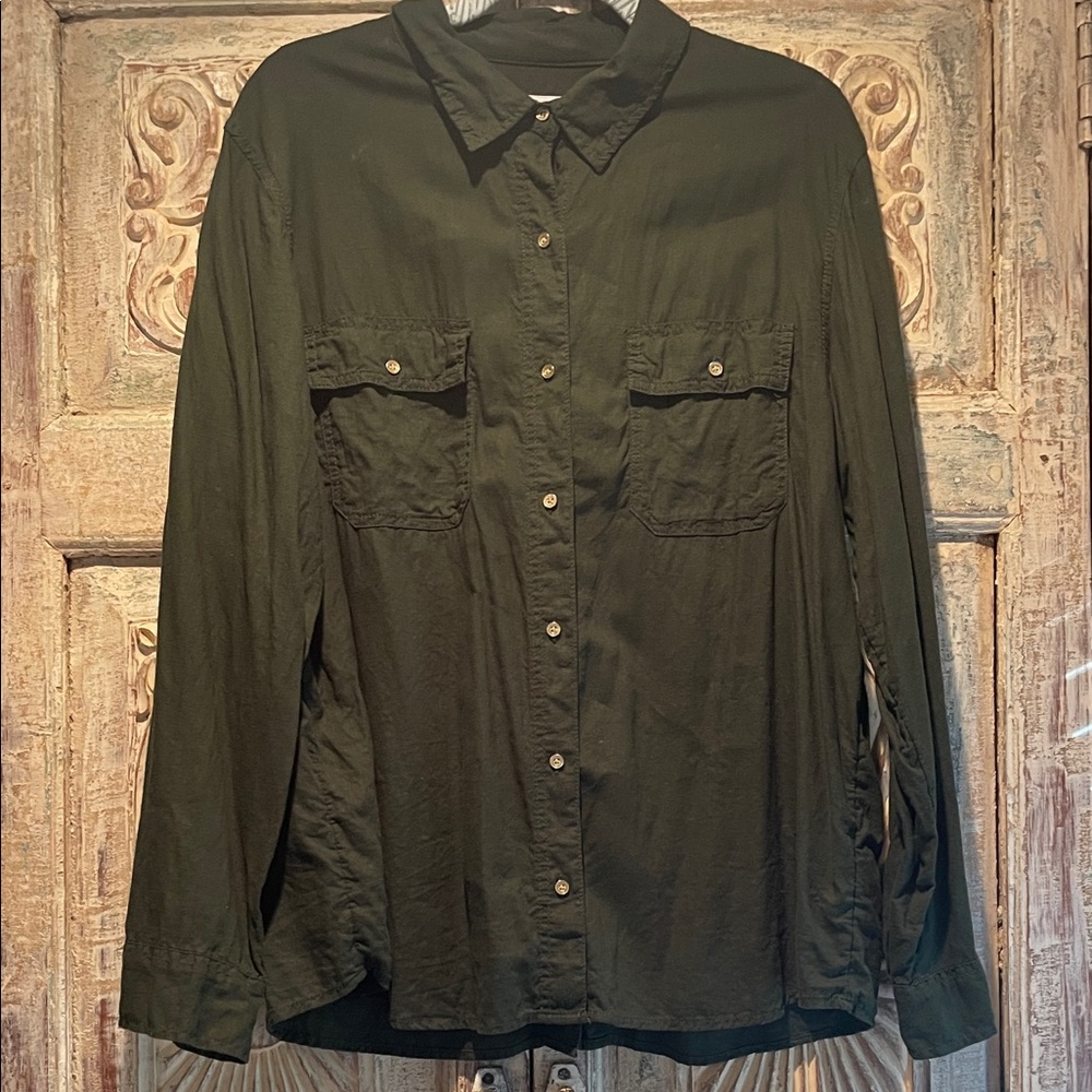 NWOT AE Weekend Vibes Linen-Blend Long-Sleeve Button-Up Shirt /XL/